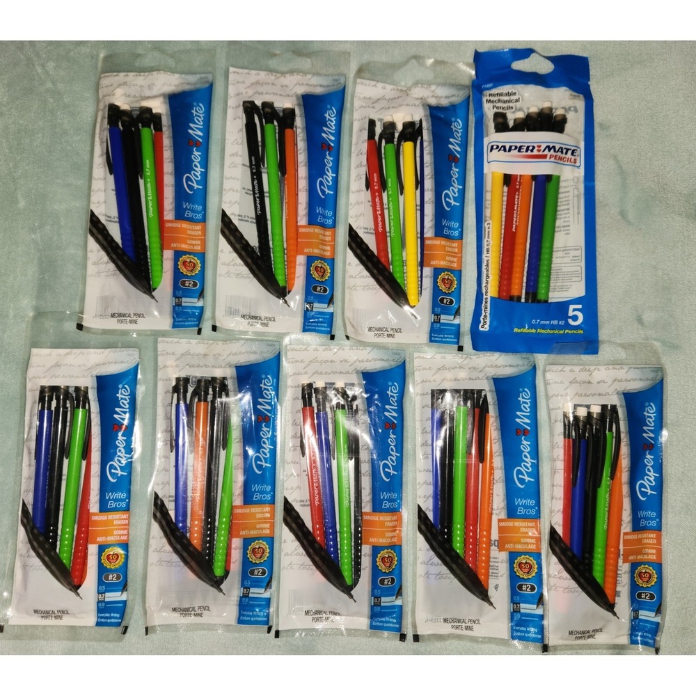 Lot of 9 Paper Mate Write Bros Pack Of 5 Mechanical Pencils 0.7 mm,#2 (45 total)